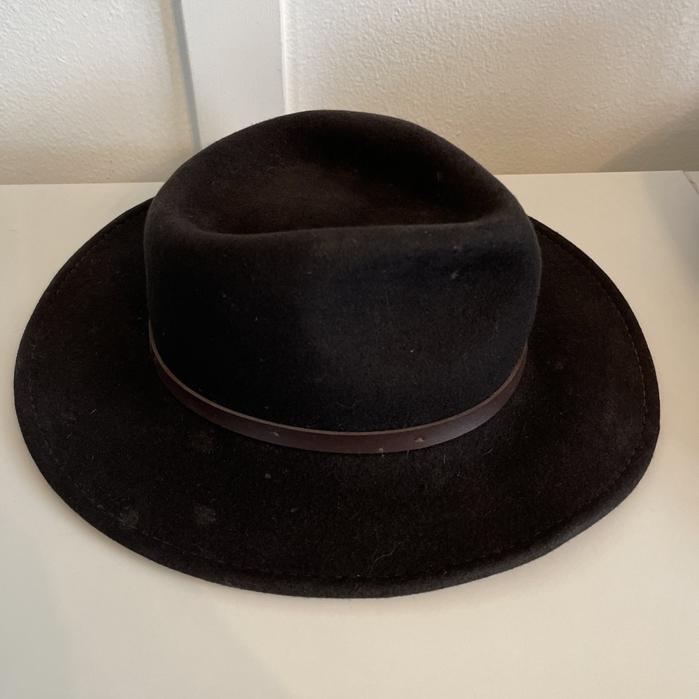 Woolrich Hat Fedora Mens Medium Black Crushable Wool Water Repellent Outdoor